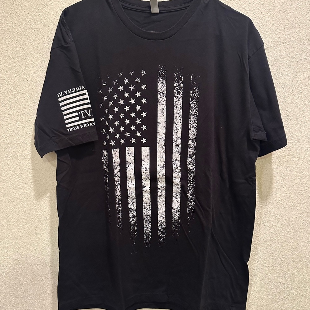 Black T-Shirt with Flag Design